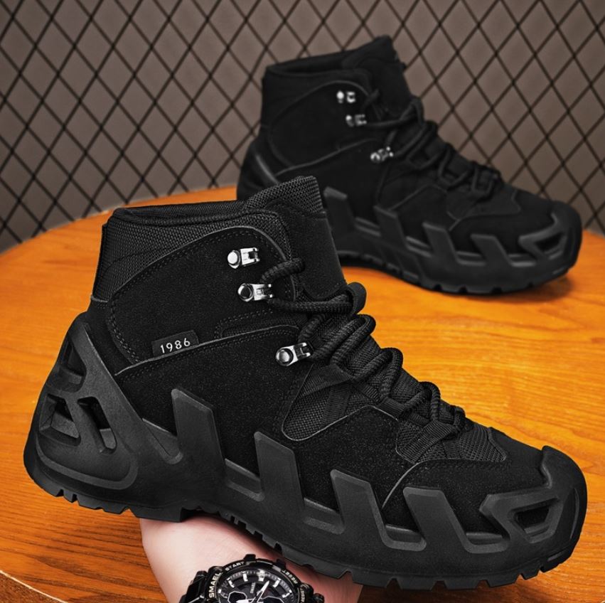 Men’s MId-Top All Season Boots Lace-Up Breathable Hiking and Outdoor Sports Shoes British Retro Motorcycle Style Durable Non-Slip Comfortable Casual Footwear