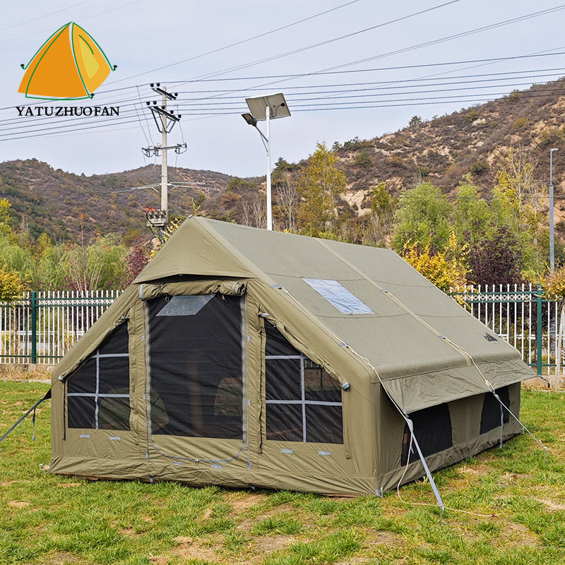 Air Inflatable Camping Tent with Hand Pump Easy Setup Outdoor Blow up Tent 16 Person Oxford 4 Season Glamping Air Tents Cabin House with Mesh Windows & Door