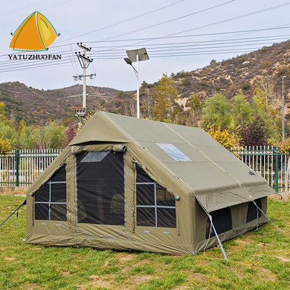 Air Inflatable Camping Tent with Hand Pump Easy Setup Outdoor Blow up Tent 16 Person Oxford 4 Season Glamping Air Tents Cabin House with Mesh Windows & Door