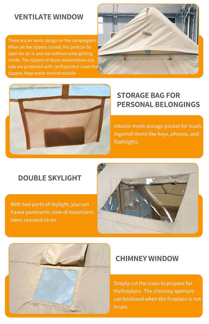 WILDBEAR.US 8 Person Air Camp Luxury Camping Inflatable Tent Extended Canopy Outdoor Waterproof Automatic Sunshade Four-season Portable Foldable 210D