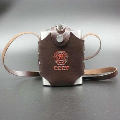 Hip Flask with embossed Holster | Russian (CCCP) | Stainless Steel - khan American Tools