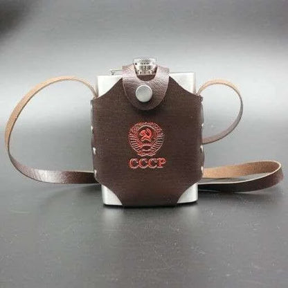 Hip Flask with embossed Holster | Russian (CCCP)  Stainless Steel