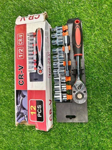 CR-V 1/2 Ratchet Socket Wrench Set | 12 Pieces Wrench Set - khan American Tools