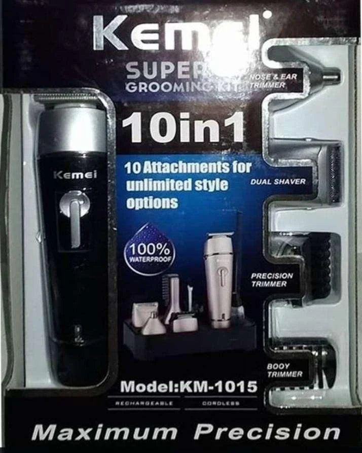 Kemei Professional Super Grooming Kit For Men | 10 In 1 Rechargeable Km 1015 Trimmer Machine - khan American Tools
