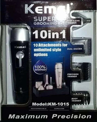 Kemei Professional Super Grooming Kit For Men | 10 In 1 Rechargeable Km 1015 Trimmer Machine - khan American Tools