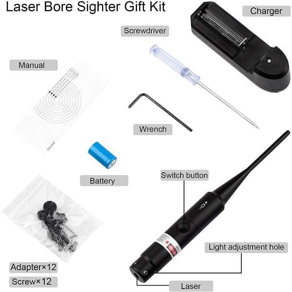 Laser Sight Bore Sight with Adapter & Battery, - khan American Tools