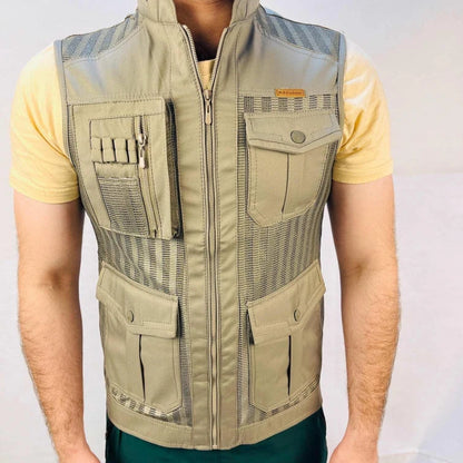 Outdoor Sleeveless Jacket | Multi Pocket Beige Jacket For Men