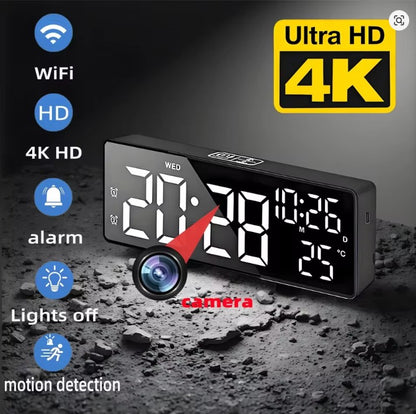 Mini 4K HD camera, supports remote viewing, motion detection, digital lights can be turned off, ringing alarm clock camera