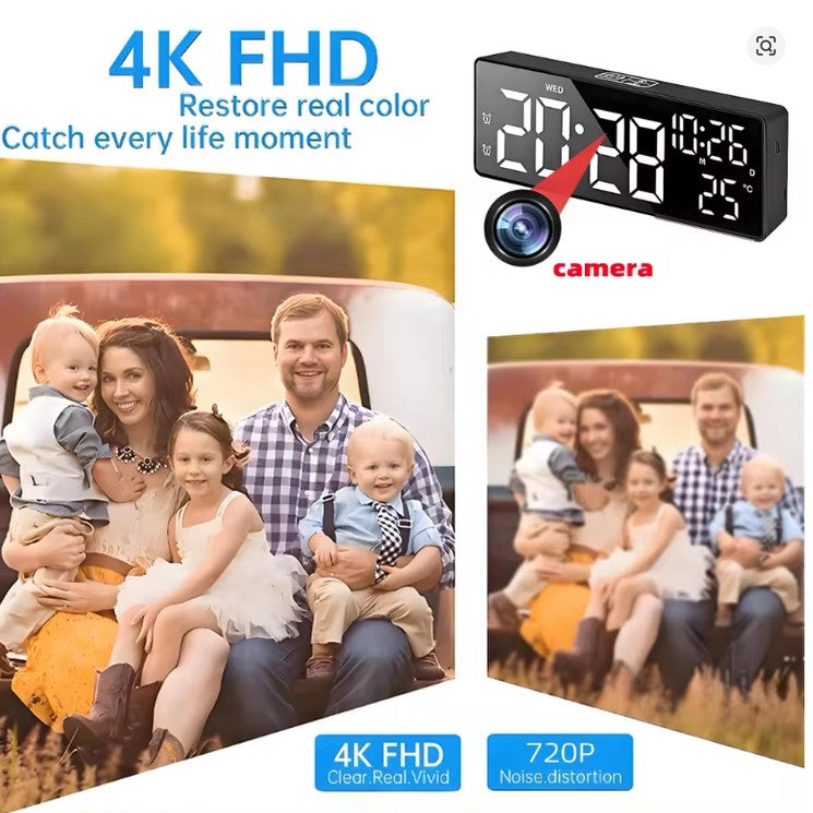 Mini 4K HD camera, supports remote viewing, motion detection, digital lights can be turned off, ringing alarm clock camera