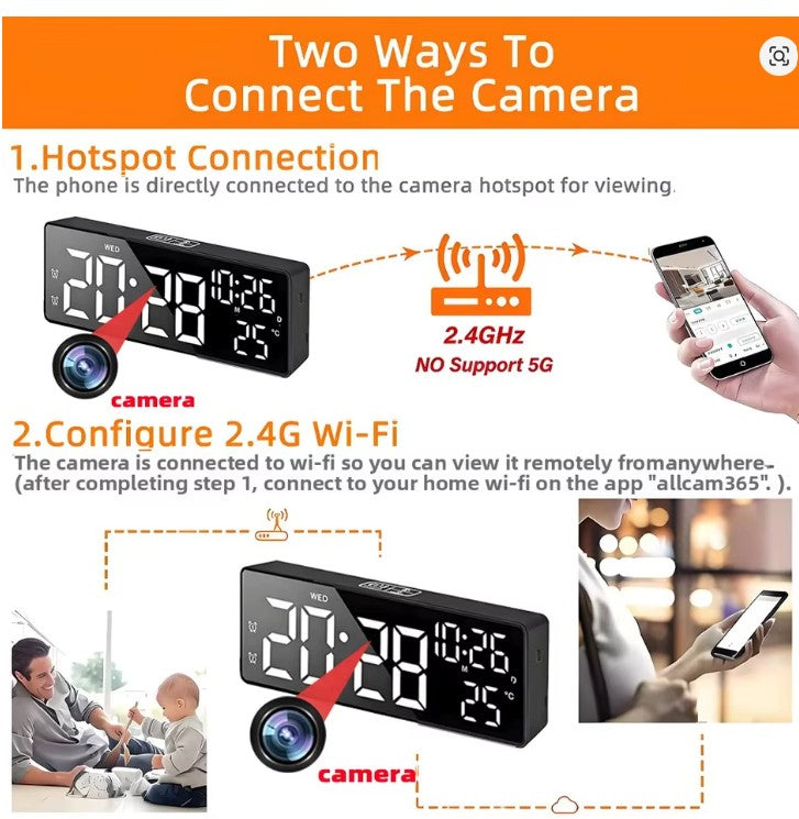 Mini 4K HD camera, supports remote viewing, motion detection, digital lights can be turned off, ringing alarm clock camera