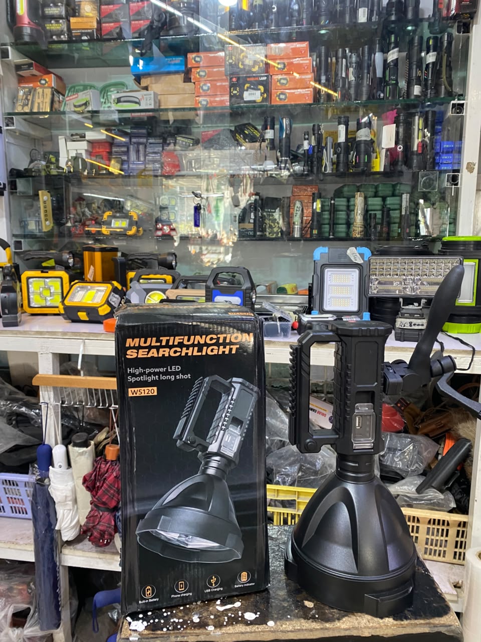 W5120 Rechargeable LED Spotlight Flashlight with Tripod & Power Bank