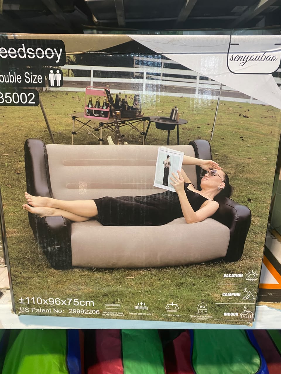 Leedsooy Double Size Inflatable Sofa with Manual Pump | Portable 2-Seater Air Sofa