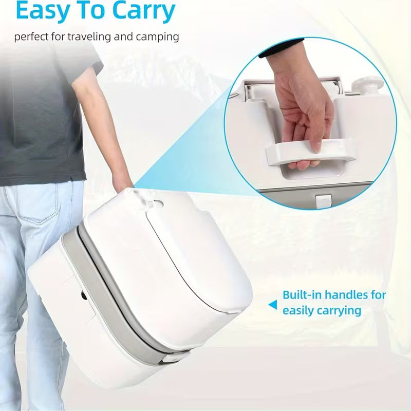 24 Liters Portable Camping Toilet Outdoor Flush Toilet Heavy Duty Locking Tank Removable Design with Lid Sewage Indicator Flush Nozzle Portable Travel Toilet Ideal for Hiking Trips And Boats Easy to Clean Compact Design for Rv'S Emergencies