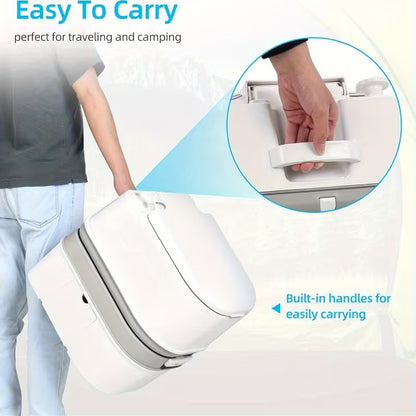 24 Liters Portable Camping Toilet Outdoor Flush Toilet Heavy Duty Locking Tank Removable Design with Lid Sewage Indicator Flush Nozzle Portable Travel Toilet Ideal for Hiking Trips And Boats Easy to Clean Compact Design for Rv'S Emergencies