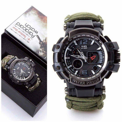 tactical gear watch 23-in-1 Survival Military Digital Watch, Mens Tactical Multi-Functional and Adjustable Wristband Outdoors Waterproof Sports Dual Dial Watches with Compass Paracord Band