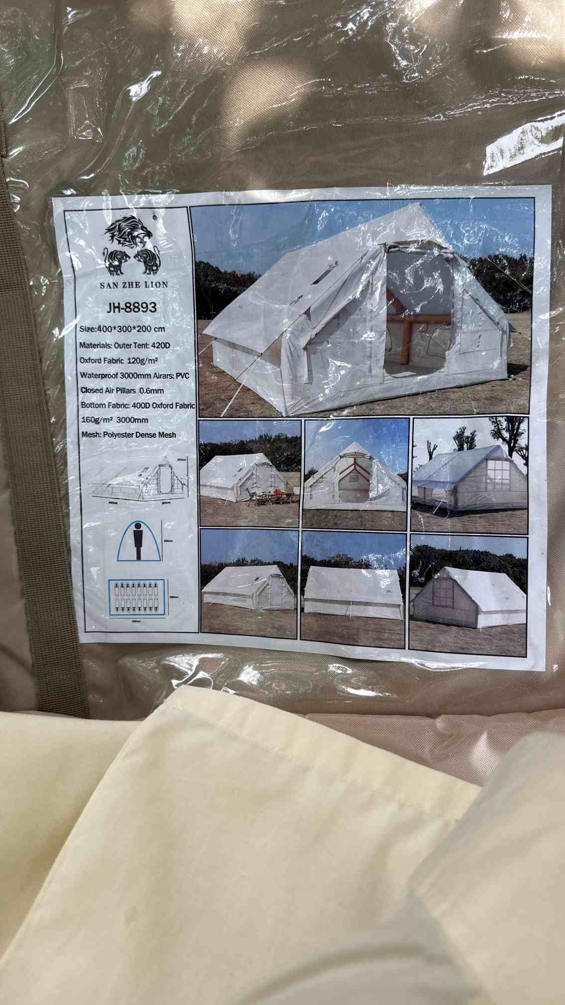 Portable Inflatable Air Tent for Camping Large Blow Up Tent 14-16 Person House 4 Season Air with Pump Easy Set up Waterproof Outdoor Oxford - khan American Tools