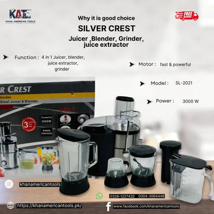 Silver Crest Stainless Steel Juicer Blender | 4 in 1 SL-2021 Juicer Blender With 3000W