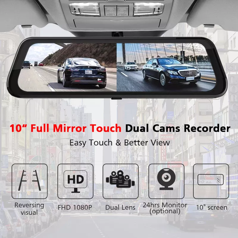 9.66-Inch HD Touch Screen Rear View Mirror Dash Camera
