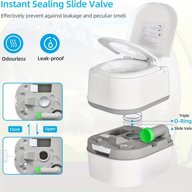 24 Liters Portable Camping Toilet Outdoor Flush Toilet Heavy Duty Locking Tank Removable Design with Lid Sewage Indicator Flush Nozzle Portable Travel Toilet Ideal for Hiking Trips And Boats Easy to Clean Compact Design for Rv'S Emergencies