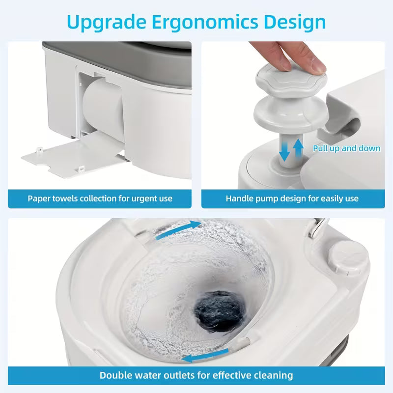 24 Liters Portable Camping Toilet Outdoor Flush Toilet Heavy Duty Locking Tank Removable Design with Lid Sewage Indicator Flush Nozzle Portable Travel Toilet Ideal for Hiking Trips And Boats Easy to Clean Compact Design for Rv'S Emergencies