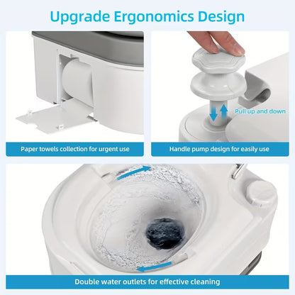 24 Liters Portable Camping Toilet Outdoor Flush Toilet Heavy Duty Locking Tank Removable Design with Lid Sewage Indicator Flush Nozzle Portable Travel Toilet Ideal for Hiking Trips And Boats Easy to Clean Compact Design for Rv'S Emergencies