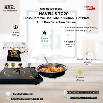 Havells TC20 Glass Ceramic Hot Plate Induction | Hot Plate Auto Pan Detection Sensor - khan American Tools