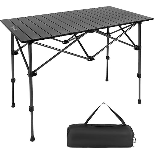 Large Portable Folding Aluminum Camping Table with Adjustable Height & Carry Bag