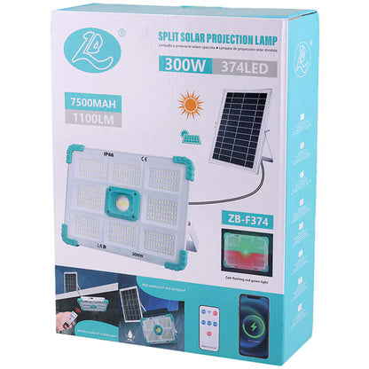 Solar-powered LED floodlight, 300w, 374 LEDs, 7500mah, 1100lm
