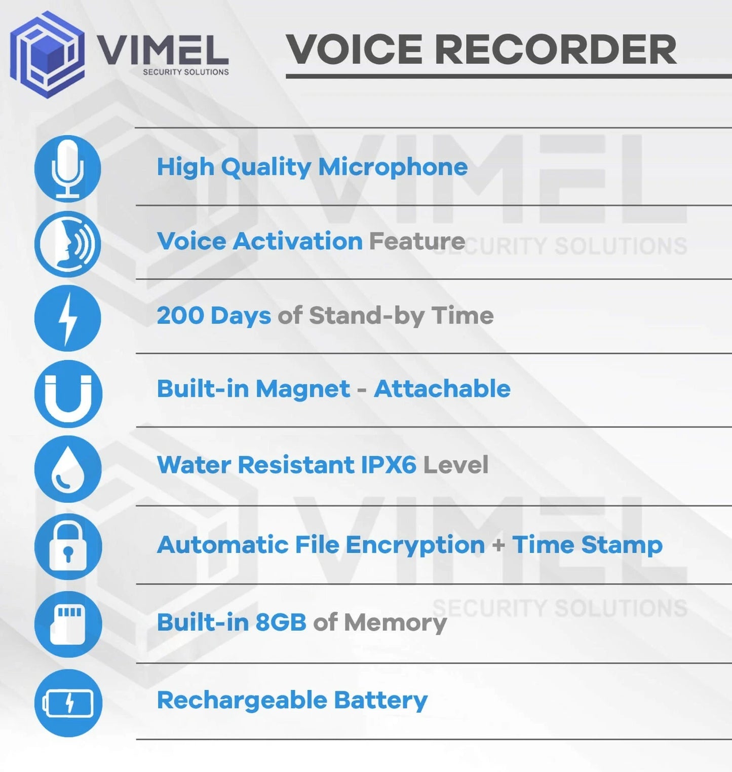 Voice Activated Magnet Voice Recorder Long Battery Life 500 Hours 8GB