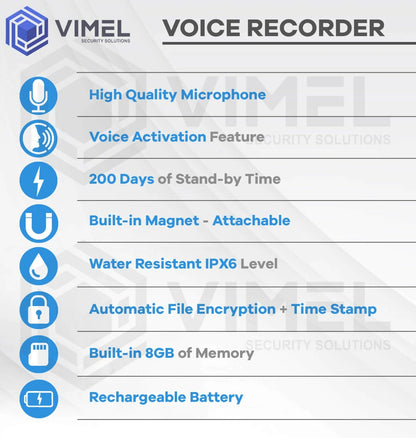 Voice Activated Magnet Voice Recorder Long Battery Life 500 Hours 8GB