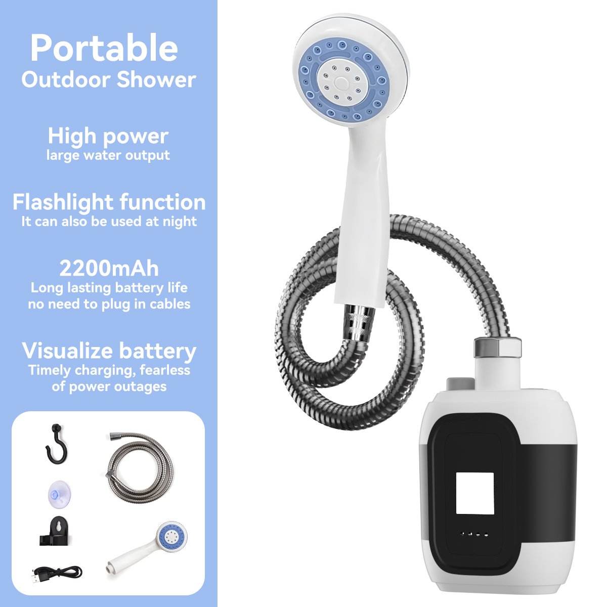 Waterproof Bath Shower Pump 12V Electric Outdoor Versatile Portable Toilet Shower for Camping Hiking Traveling