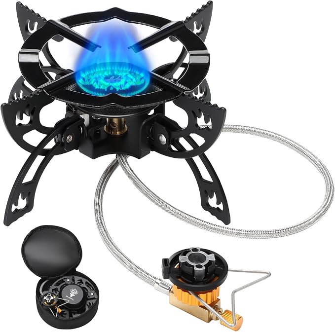 Heavy-Duty Portable Camping Gas Stove with Foldable Pot Supports & Flexible Gas Hose