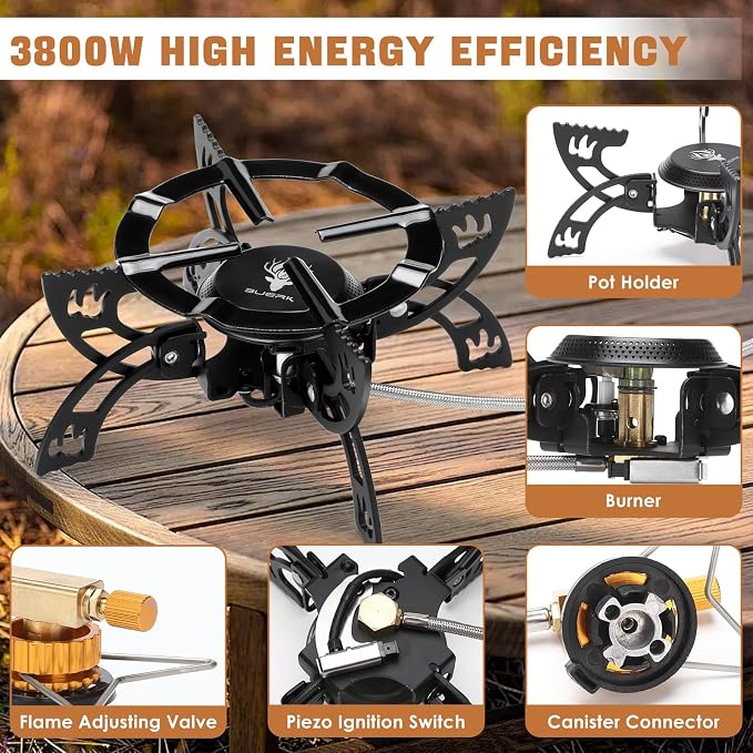 Heavy-Duty Portable Camping Gas Stove with Foldable Pot Supports & Flexible Gas Hose